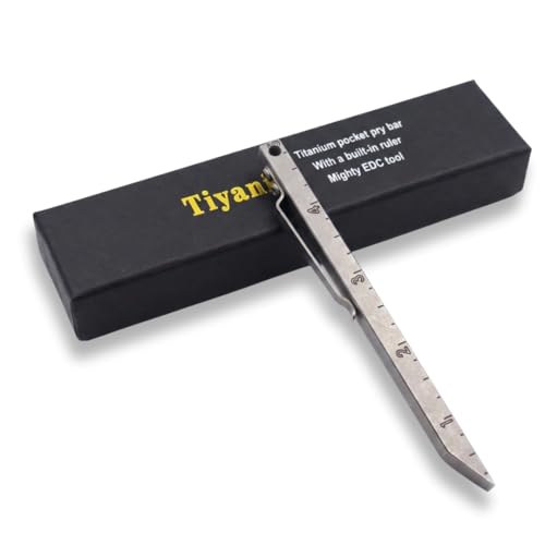 Titanium Pocket Pry Bar 5 Inch Built-In Ruler Stainless Pocket Clip EDC Keychain Small Pry Bar Mighty Bar Style Camping & RV Pry Tool EDC Gear by TIYANIZ
