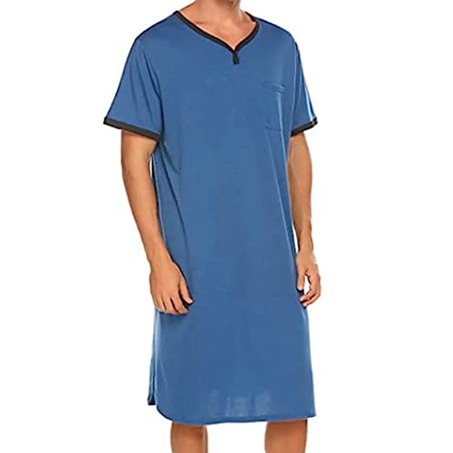 Mens Cotton Sleep Lounge Nightshirts Short Sleeve Comfy Soft Pajamas Big and Tall Loose Casual Sleepwear Nightgown2
