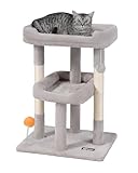 FourFurPets Small Cat Tree, Multi-Level Cat Tree for Indoor Cats, Cat Tower with Scratching Post, Cat Condo for Kittens,Toy Balls, 2 Soft Platform, Light Gray