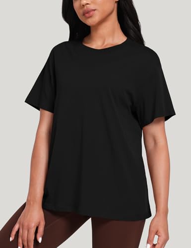 HeyNuts Women's Pima Cotton Short Sleeve Shirts Workout Basic Tee Casual Crew Neck T-Shirts Loose Tops4