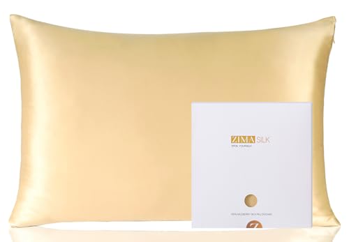 ZIMASILK 100% Pure Mulberry Silk Pillowcase for Hair and Skin Health,Soft and Smooth,Both Sides Premium Grade 6A Silk,600 Thread Count,with Hidden Zipper,1pc(Toddler 13''x18'',Champagne)