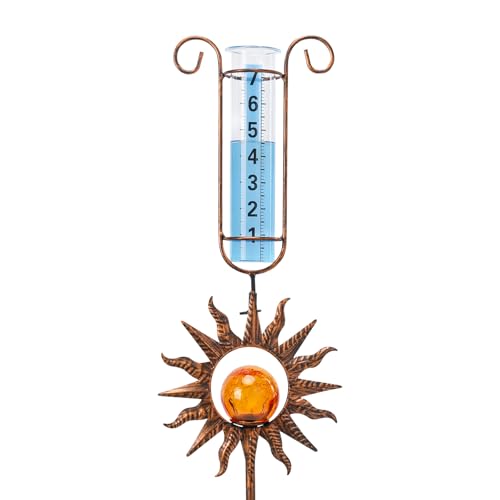 MUMTOP Rain Gauge Outdoor Freeze Proof, 34 Inch Large Number Solar Lights Sun Water Gauge for Lawn, Yard and Garden