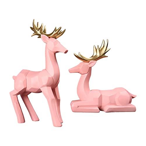 Figurines de renne rose pour décorer une bibliothèque moderne et étagère de salon