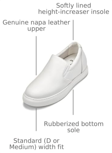 Image of CALTO Men's Invisible Height Increasing Elevator Shoes - White Nappa Leather Slip-on Lightweight Casual Loafers - 2.6 Inches Taller - T1022 - Size 9 D(M) US