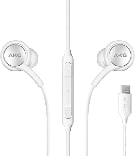 Image of SAMSUNG AKG Earbuds Original USB Type C in-Ear Earbud Headphones with Remote & Mic for Galaxy S23 Ultra, A53 5G, S22, S21 FE, S20, Note 10, 10+, S10 Plus - Braided - Includes Velvet Pouch - White