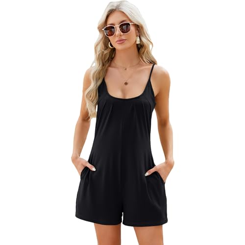 NobSuit Damen Jumpsuit Kurz Sommer Trägeroverall mit Taschen und verstellbaren Trägern locker und bequem für Strand Urlaub und Alltag