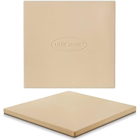 Unicook Pizza Stone for Oven and Grill, 12 inch Square Bread Baking Stone, Heavy Duty Ceramic Pizza Pan, Thermal Shock Resistant Baking Stone for BBQ and Grill, Making Pizza, Bread, Cookie and More Cover