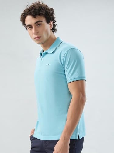 Image of Park Avenue Men Slim Fit Solid Pattern Cotton Polyester Blend Half Sleeve Polo Neck Casual T-Shirt