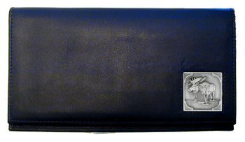 Siskiyou SDCK14 Leather Checkbook Cover w/Scuplted Moose Emblem, Black