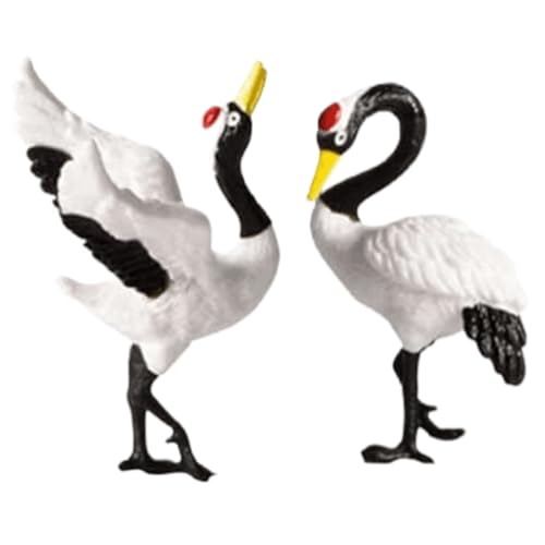 Haohaiblooms 2 pcs Miniature Red-Crowned Crane Figurines - Feathered Fake Birds Statue for Fairy...