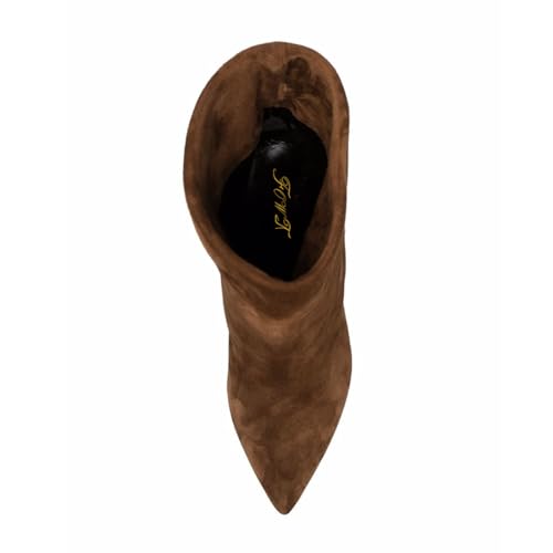 FOWT Women Pointed Toe Mid Calf Boots Special Chunky High Heel Booties Pull on Party Winter Western Shoes Size 4-16 US3