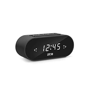 SPC FRODI – compacte wekkerradio met led-display, FM-radio, 10 geheugen en 2 alarmfuncties, digitale wekker, zwart