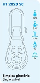 Nautos #HT 2020SC-DYNAMIC LINE 20 MM -Single Swivel- 20 mm sheave-Heavy Duty Characteristics.Sailboat Block