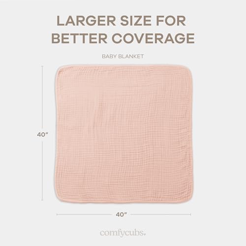 Image of Comfy Cubs Muslin Baby Blanket - Soft, Lightweight, 6-Layer Cotton Swaddle Blankets for Newborns, Infants & Toddlers - 40 inch x 40 inch Large, Breathable & Versatile for Sleeping & Tummy Time - Blush