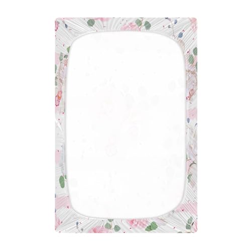 Image of Pink Camellia Plant Flower Crib Sheets Stretchy Portable Sheets for Baby Toddler Breathable Soft Crib Mattress Sheet for Girls Boys