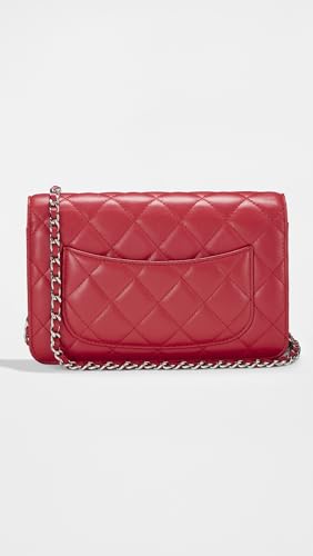 Chanel Women's Pre-Loved Red Lamb Classic Quilted Wallet On Chain, Red, One Size3