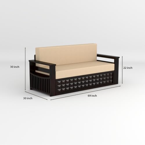 Image of Solid Sheesham Wood Sofa Cums Bed with Mattress & Storage | Rosewood Convertible Sofa Bed for Living Room & Bedroom (D-Walnut, 3 Seater)