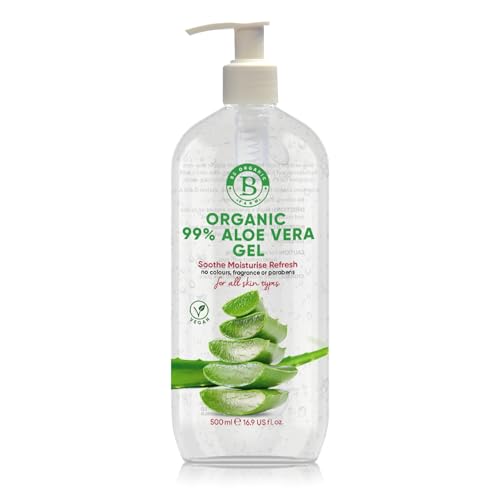 Organic Aloe Vera Gel for Face Hair & Body 100% Pure ingredients | Moisturiser | Rich in Vitamins | for All Skin Types | great After Sun lotion cream | Vegan | Made in UK.