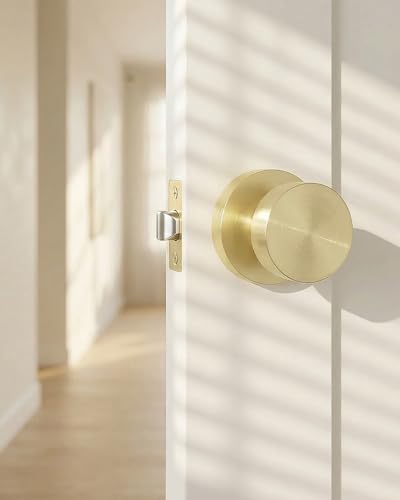 Image of Goldenwarm Gold Door Knobs Passage, Zinc Alloy Keyless Brushed Gold Door Knobs Interior for Hallway & Closet & Living Room, Non-Locking Function, Adjustable & Reversible (4 Pack)