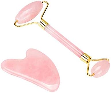 Jade Roller for Face,Jade Roller Scraping Facial Tools Set，Rose Quartz Roller，100% Real Jade Stone， Natural Anti-Aging Facial Massage Kit，Treat Eye Bags Anti-Aging Massage Therapy Slimming