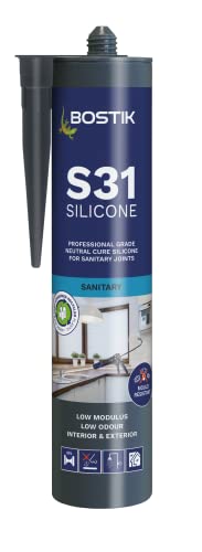 BOSTIK Pro-Sealant S31 Sanitary Neutral Cure Silicone Sealant, For Kitchen and Bathrooms, Waterproof, Colour: White, 310ml