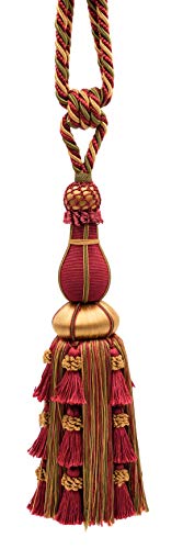 Alexander Collection Elegant Tassel Curtain Tieback, 12" Tassel Length, 30" Spread - Golden Beige Red Set of 4