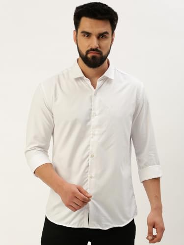 Image of SHOWOFFFF Men Self Design Casual Shirt | Spread Collar Full Sleeves Cotton Shirt for Mens | Slim Fit Regular Length Shirt for Men's