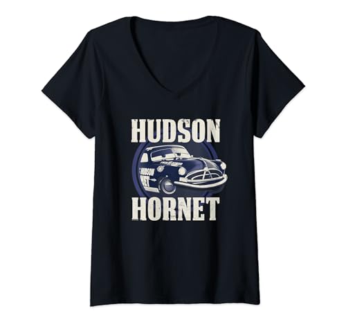 T-shirt Col V Disney Cars Hudson Hornet pour Femme avec Badge Officiel