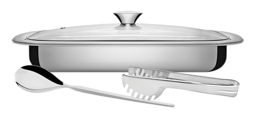 Tramontina 64310114 Kit para Assar e Servir Aço Inox com Tampa de Vidro com 3 Peças, Prata