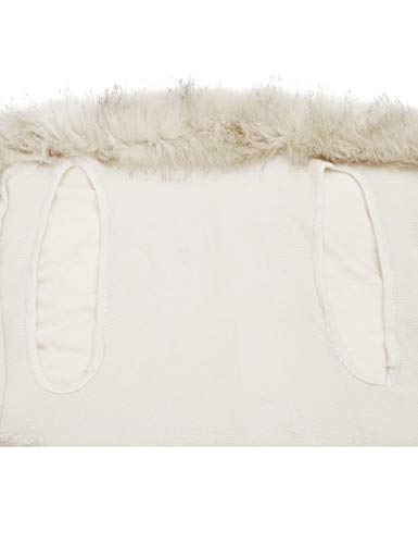 Zlyc Women Fine Knit Open Front Faux Fur Trim Layers Poncho Cape Cardigan Sweater (White) #TOP4