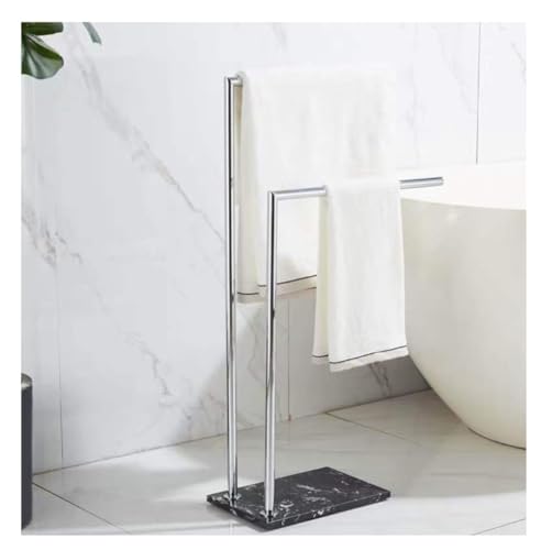 BQQQ Estante de baño, toallero de pie de 2 Niveles con Base de mármol, toallero de latón con Doble Barra, toallero para baño, lavadero, toallero Independiente (Plata + Negro)