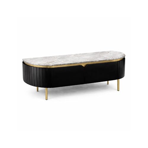 Image of The Attic Carlston TV Cabinet, Solid Wood Sideboard for Living Room, Black Matte Finish with Ceramic Marble Top