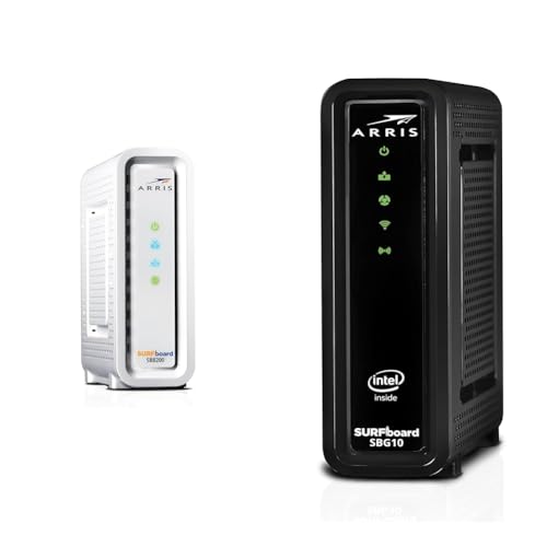 ARRIS Surfboard SB8200 DOCSIS 3.1 Cable Modem, Approved for Comcast Xfinity, Cox & Surfboard SBG10 DOCSIS 3.0 16 x 4 Gigabit Cable Modem & AC1600 Wi-Fi Router ARRIS Surfboard SB8200 DOCSIS 3.1 Cable Modem, Approved for Comcast Xfinity, Cox & Surfboard SBG10 DOCSIS 3.0 16 x 4 Gigabit Cable Modem & AC1600 Wi-Fi Router