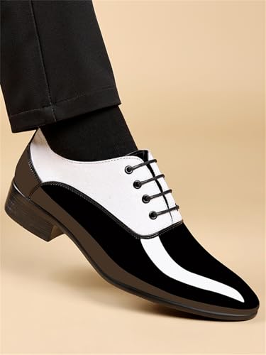 Image of Men's Vintage High Gloss Dress Shoes Patent Leather Oxford Business Suit Tuxedo Formal Shoes Prom Weddings