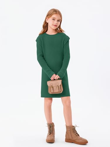 Haloumoning Girls Long Sleeve Sweater Dress Kids Casual Crewneck Knitted Pullover Jumpers 5-14 Years2