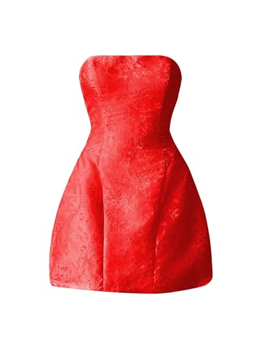 Strapless Homecoming Dresses for Teens Jacquard Satin Short Prom Dress Cocktail Mini Dress with Pockets2
