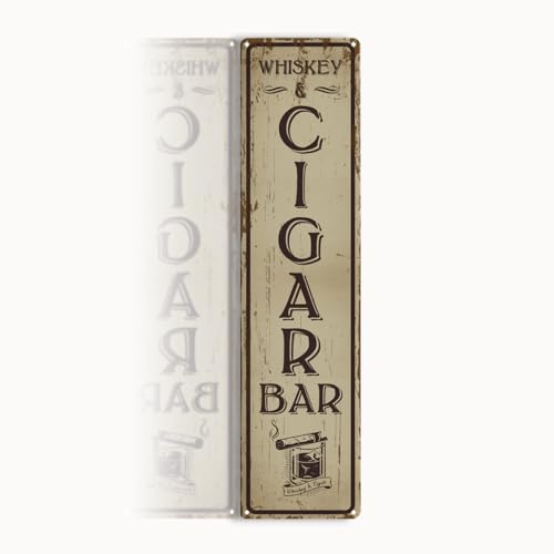 Rustic Wall Art for Bar Decor, Retro Tin Plaque “Whiskey & Cigar Bar”for Home Bars, Pub or Lounge, Rustic Wall Art, Indoor/Outdoor,Weather-Resistant, Easy to Hang, 15.8 x 4 Inch