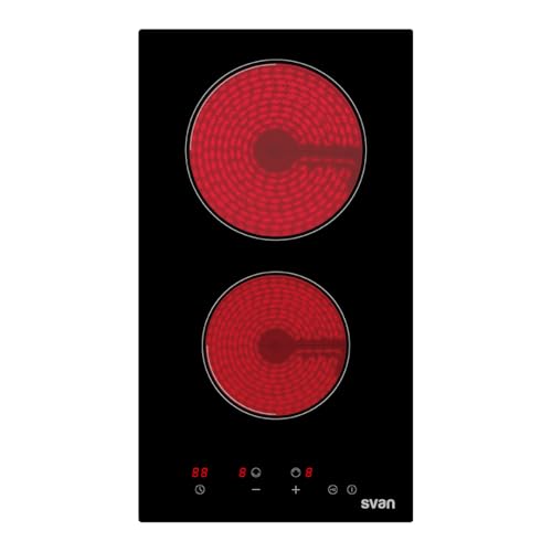 Svan Placa Vitrocerámica Cristal negro, SV2302. 2 Zonas de Cocción, 3000 W, 9 Niveles de Cocción, Control táctil, Autodesconexión de Seguridad, Bloqueo de panel, Temporizador