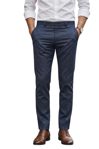 Image of Louis Philippe Men's Slim Fit Elastica - Flat Front Comfort Stretch for All Day Comfort & Flexibility Checks Formal Trouser