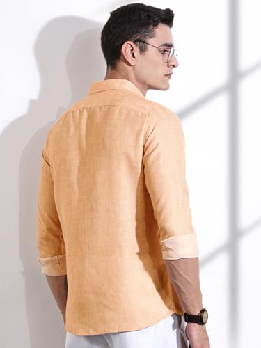 Image of Thomas Scott Men's | Printed | Textured Fabric | Full Sleeve | Regular Fit | Linen Blend | Single Pocket | Spread Collar | Casual Shirt