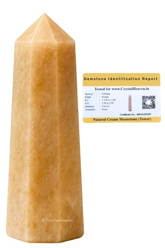 Image of Certified Cream Moonstone Crystal Tower Obelisk Point for Chakra, Healing and Balancing - AAA Grade Original Certified Gemstone Agate for Reiki Meditation Yoga Spiritual (2-3 Inches)