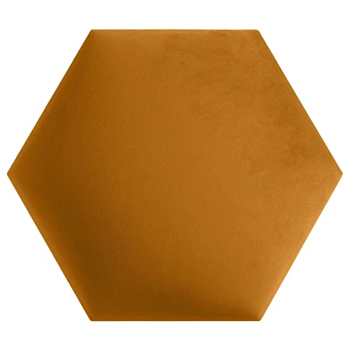 softwalls Cojín de pared de tejido hexagon con fijación y acolchado de 50 mm, para cama o cabecero, revestimiento de pared, paneles de pared, 40 x 34,5, color amarillo dorado
