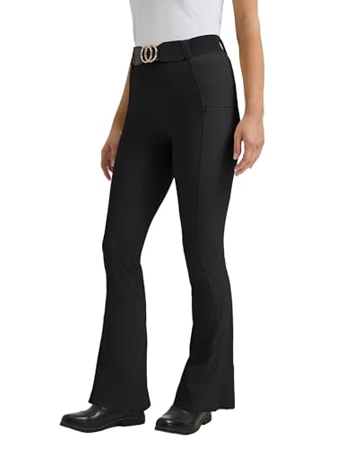 FitsT4 Sports Pantalones de equitación con corte de bota para mujer, pantalones de equitación de asiento completo, mallas de equitación de verano, Negro -, Medium