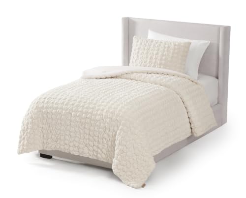 UGG Twin Comforter Set 2 Piece Ruched Bedding Set Soft Lightweight Comforter Bedspread Microfiber All Season Twin XL/Twin Bedding with Sham Cream (Dafni)