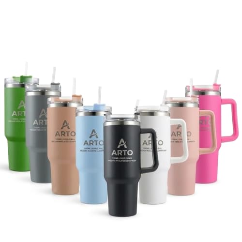 Image of Arto Stainless Steel Insulated Tumbler with Handle and Straw, 1200 ml, Leakproof Lid, Cup Holder Friendly - Multicolour (POF-1)