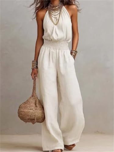 Mono halter elegante sin mangas de pernera ancha y caída fluida 5