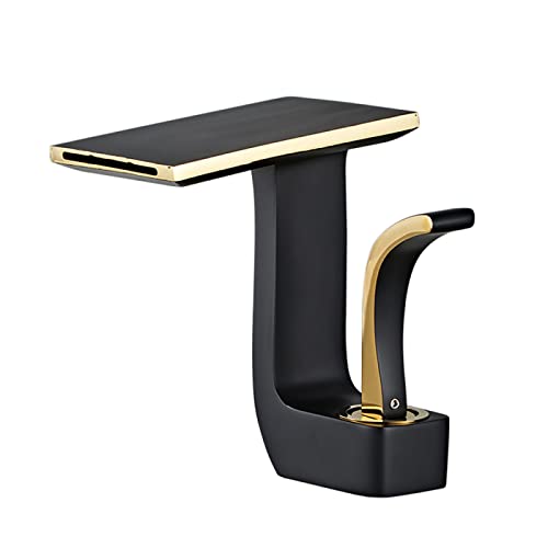 Grifos de baño en cascada compatibles con lavabo, grifo mezclador agua fría y caliente latón macizo, grifos una sola manija, negro