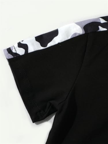 Image of Ayzozuy Boy Clothes Colorblock Top + Drawstring Waist Shorts 2 Pieces Kid Summer Outfits Set