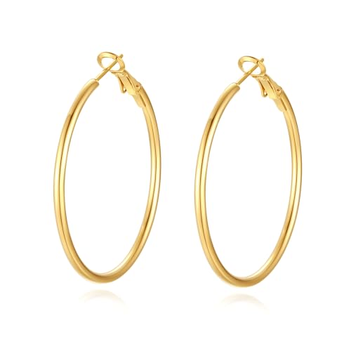 Image of 4 Pairs Silver Gold Hoop Earrings for Women | 14K Gold Plated Hoop Earrings Set Hypoallergenic Earring Lightweight Dangle Earrings Set