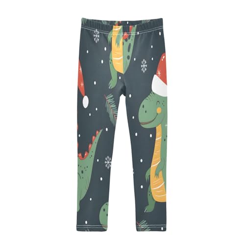 Bolaz Toddler Girls Leggings Printed Yoga Pants Leggings Dinosaur Wearing Christmas Hat for Kids